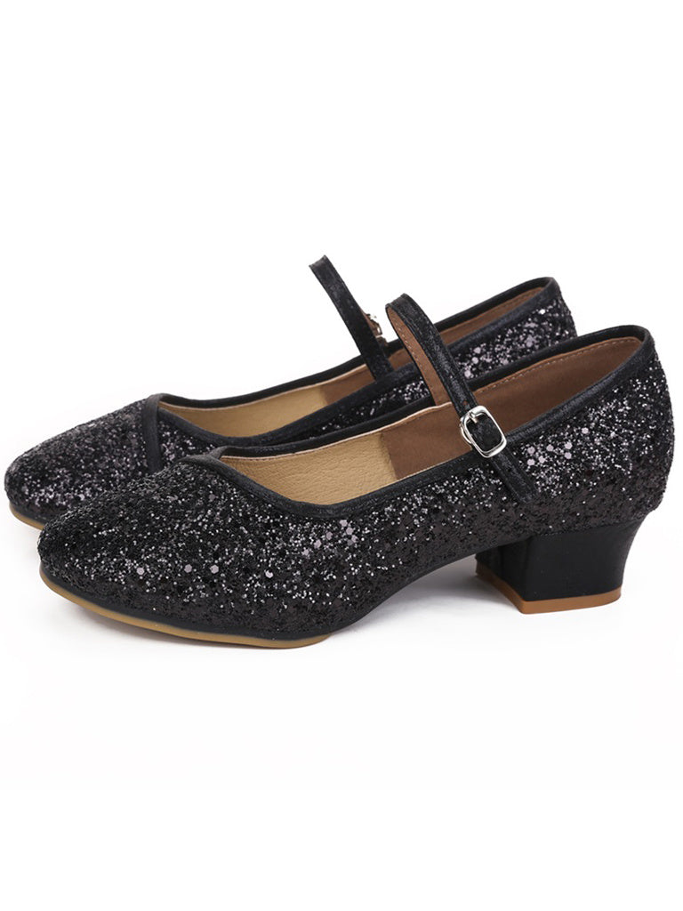 Women's Dancewear Shoes  Block Heel Round Toe Glitter Ballroom Dance Shoes - Image 5