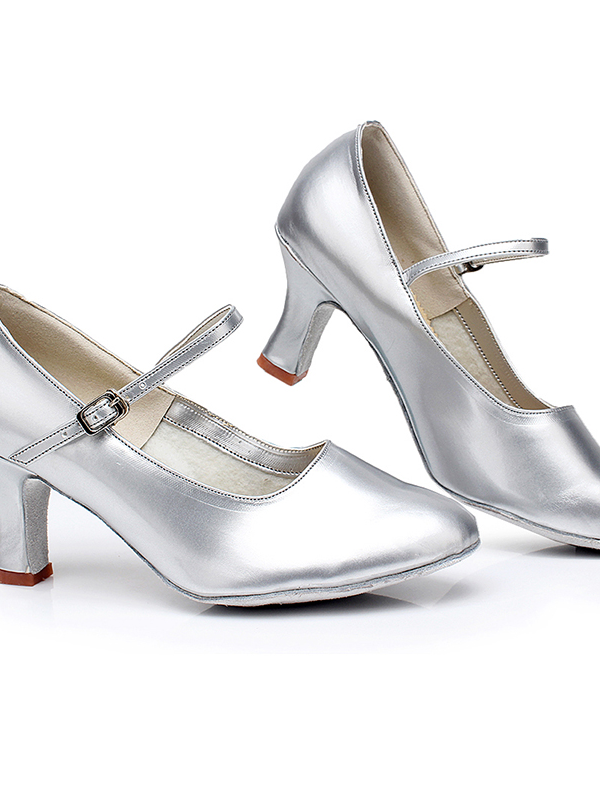 Women's Dancewear Shoes High Heel Round Toe PU Leather Ballroom Shoes - Image 5