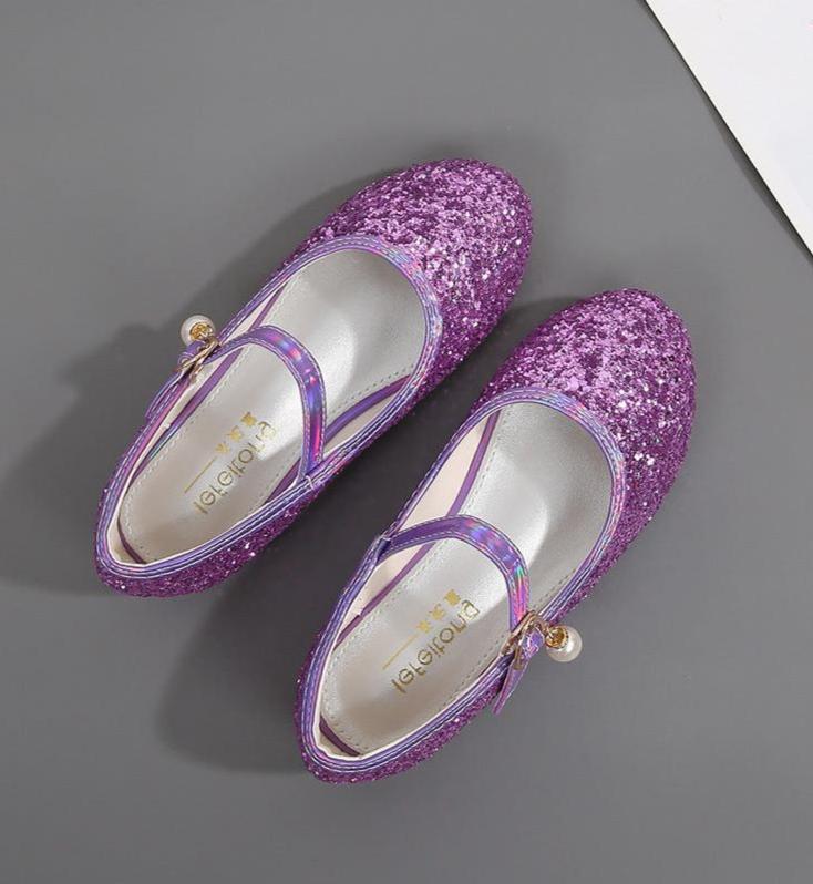 Sparkling Sequins Low Heel Round Toe Minimalist Girl's Shoes with Buckle & Pearl - Image 8