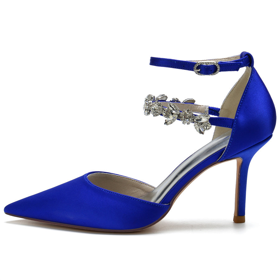 Women's Wedding Shoes Pointed Toe Stiletto Heel Bridal Shoes with Rhinestones Strap - Image 12