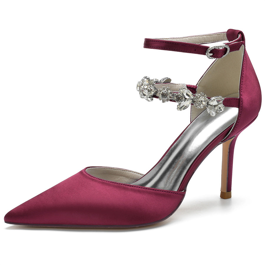Women's Wedding Shoes Pointed Toe Stiletto Heel Bridal Shoes with Rhinestones Strap - Image 7