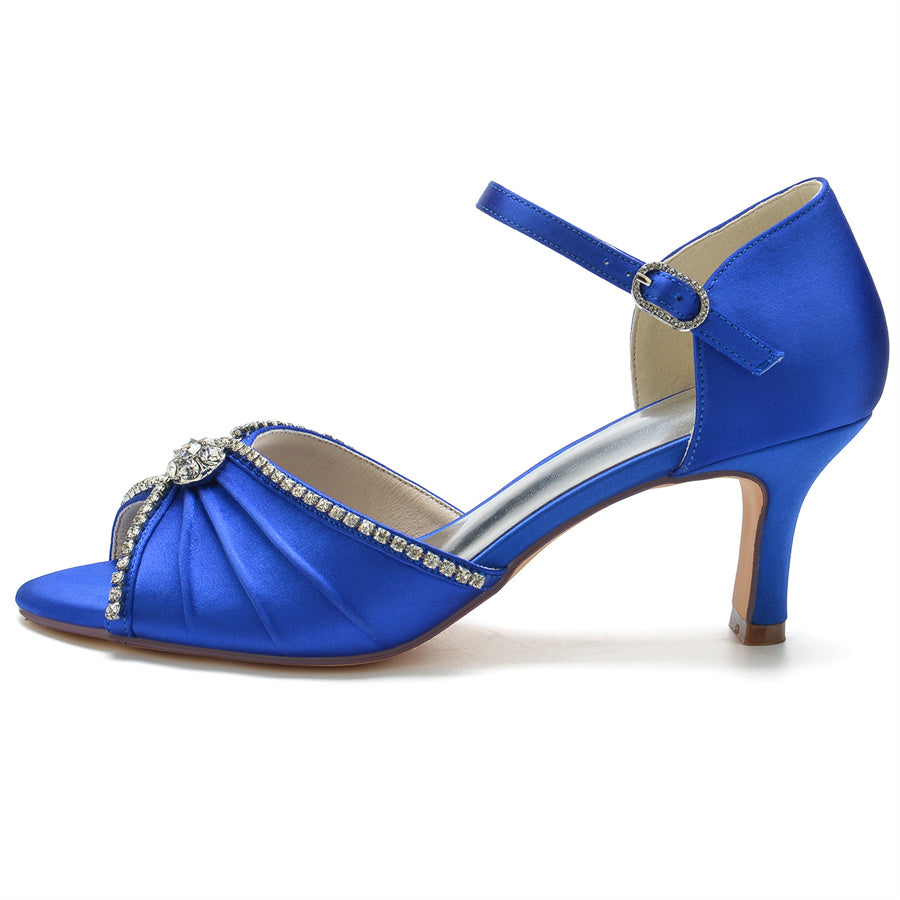Women's Wedding Shoes Peep Toe Mid Heel Bridal Shoes with Round Crystals - Image 5