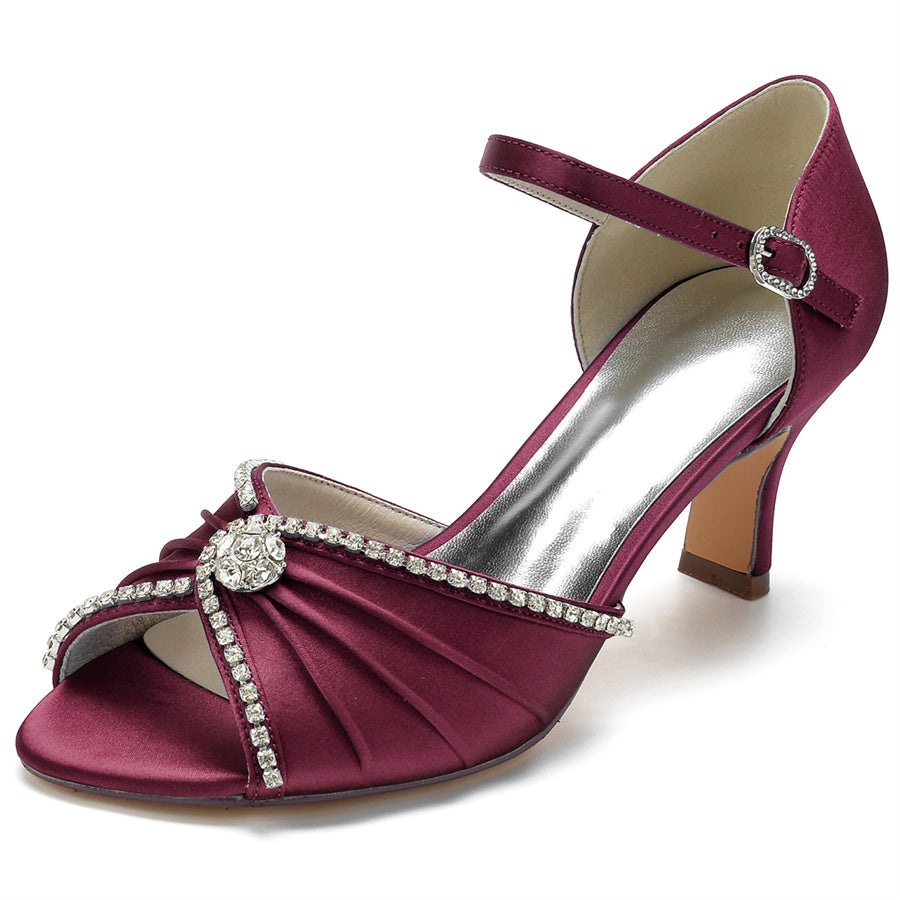 Women's Wedding Shoes Peep Toe Mid Heel Bridal Shoes with Round Crystals - Image 7