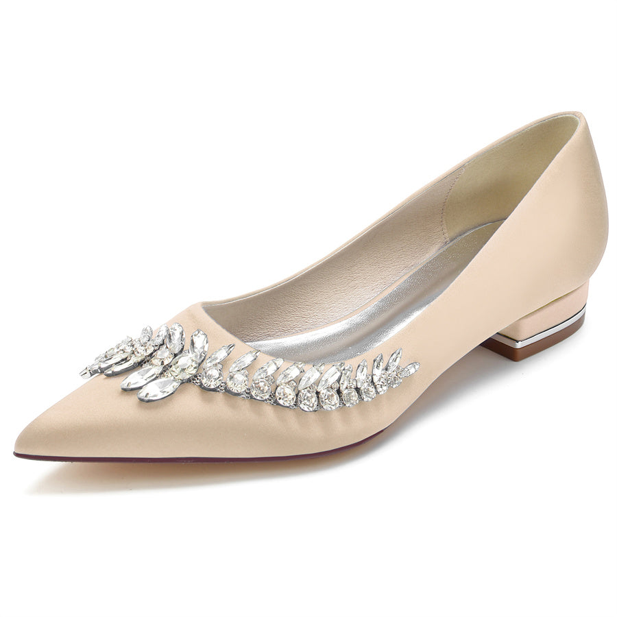 Women's Wedding Shoes Pointed Toe Low Heel Bridal Shoes with Rhinestones - 이미지 11