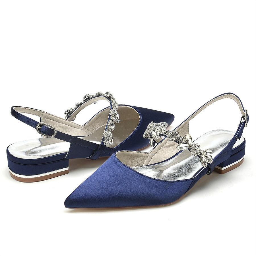 Women's Wedding Shoes Pointed Toe Low Heel Bridal Shoes with Rhinestones Strap - 画像 (7)