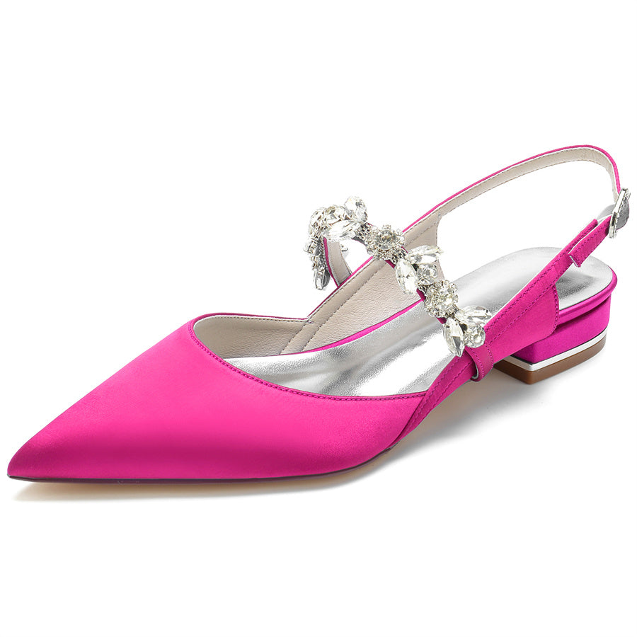 Women's Wedding Shoes Pointed Toe Low Heel Bridal Shoes with Rhinestones Strap - 画像 (11)