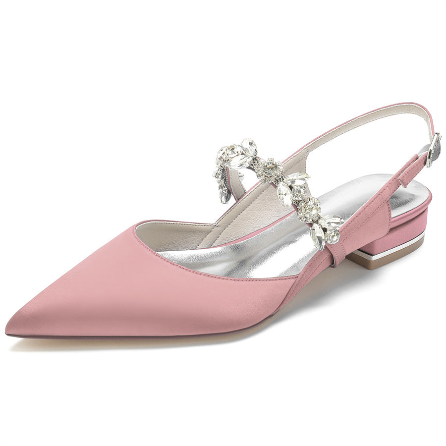 Women's Wedding Shoes Pointed Toe Low Heel Bridal Shoes with Rhinestones Strap - 画像 (12)