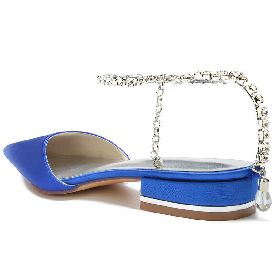 Women's Wedding Shoes Pointed Toe Low Heel Minimalist Bridal Shoes with Crystals - 画像 (3)