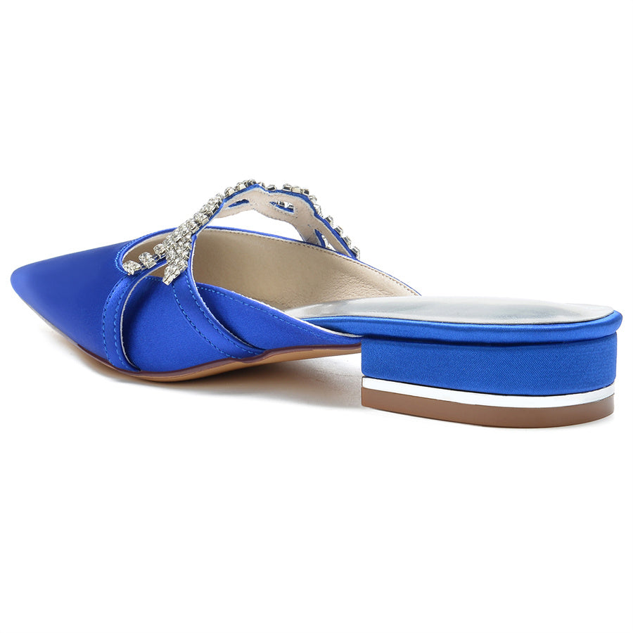Women's Wedding Shoes Pointed Toe Slippers Low Heel Bridal Shoes with Crystals - Image 3