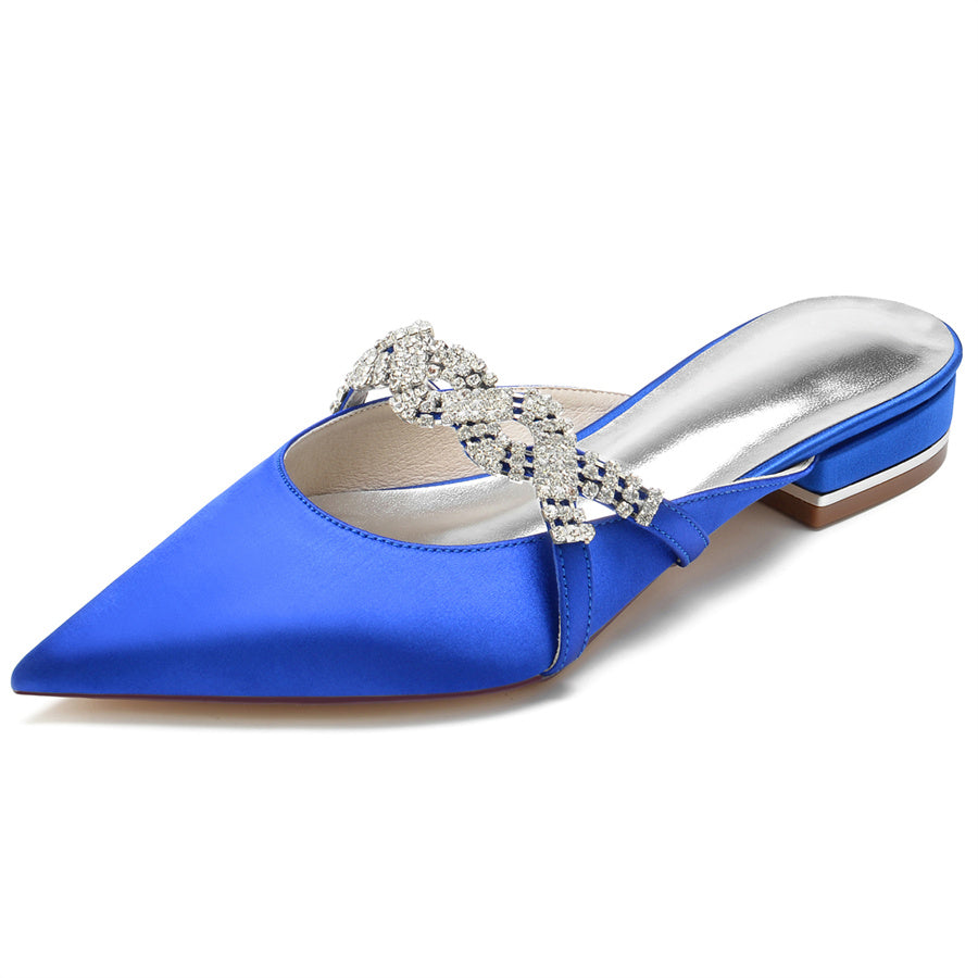 Women's Wedding Shoes Pointed Toe Slippers Low Heel Bridal Shoes with Crystals - Image 8