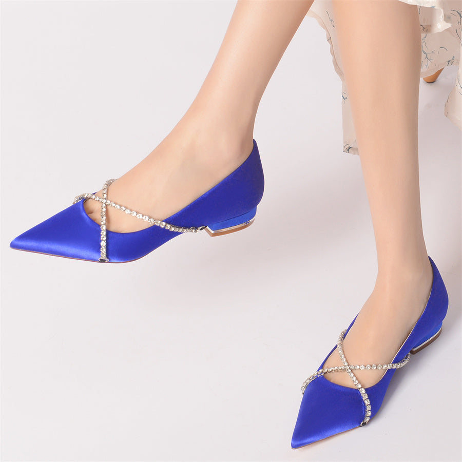 Women's Wedding Shoes Pointed Toe Low Heel Bridal Shoes with Criss Cross Crystals - Image 2