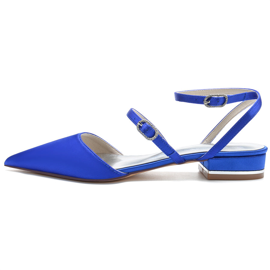 Women's Wedding Shoes Pointed Toe Buckle Low Heel Minimalist Bridal Shoes - Image 5