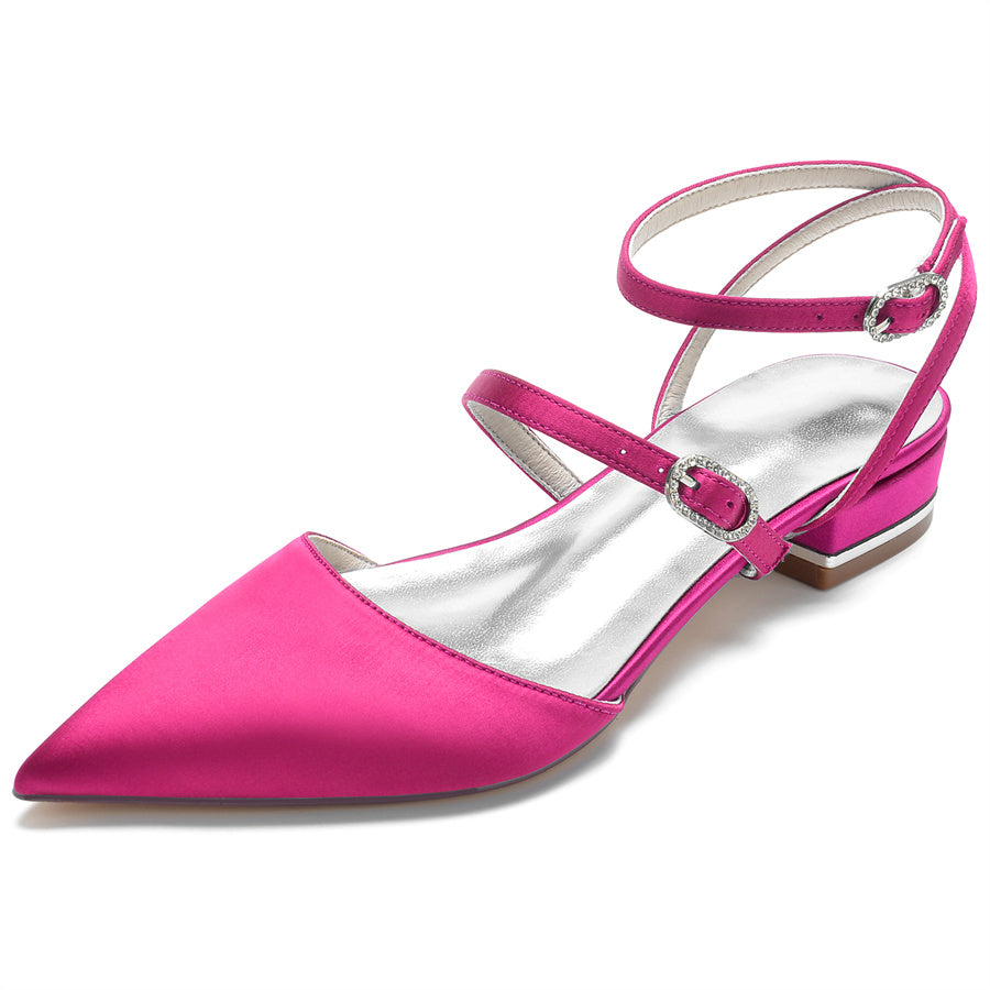 Women's Wedding Shoes Pointed Toe Buckle Low Heel Minimalist Bridal Shoes - Image 10