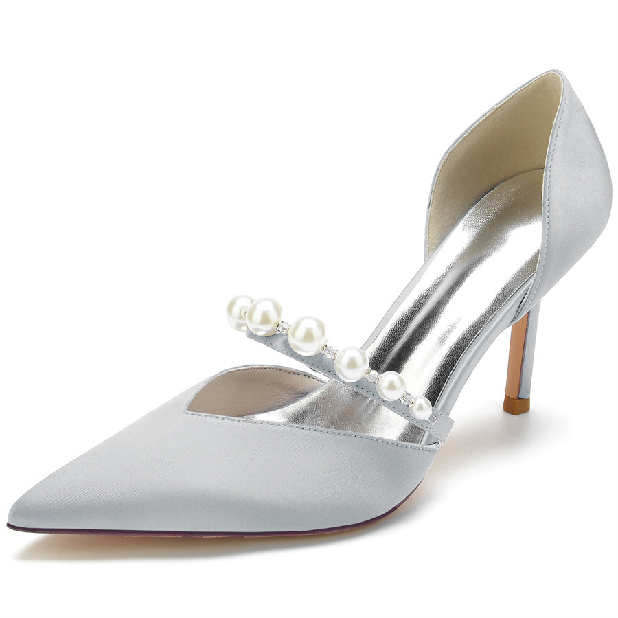 Women's Wedding Pointed Toe Elegant Stiletto Heel Bridal Shoes with Pearls - Image 13