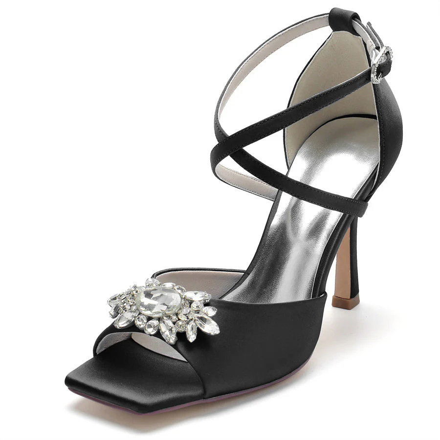 Women's Wedding Shoes Elegant Peep Toe High Heel Bridal Shoes with Rhinestones - 이미지 9