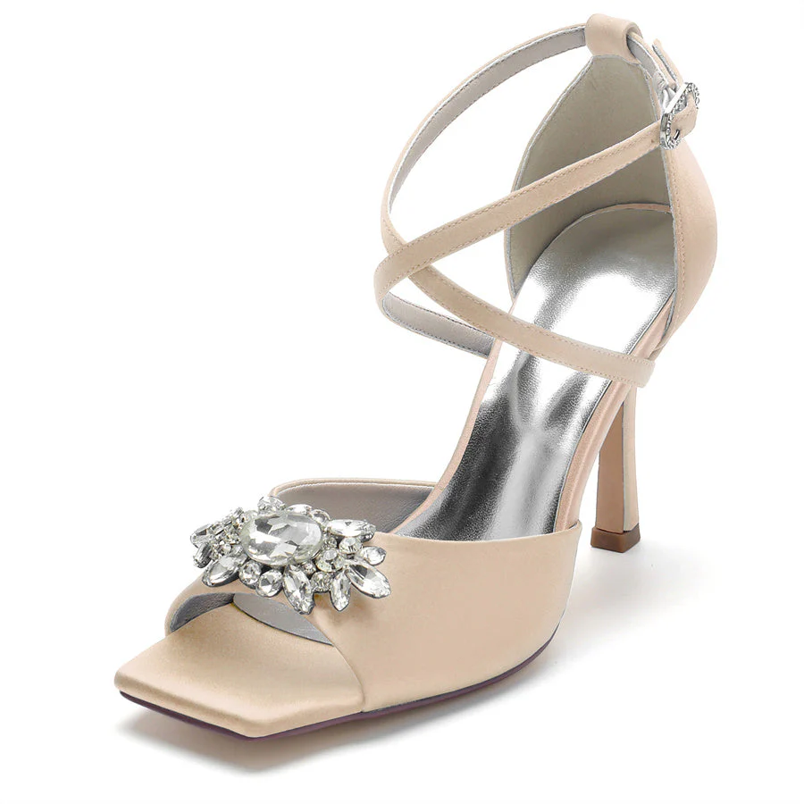 Women's Wedding Shoes Elegant Peep Toe High Heel Bridal Shoes with Rhinestones - 이미지 6