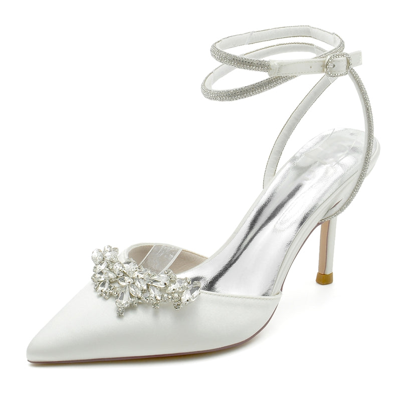 Women's Wedding Shoes Closed Toe High Heel Exquisite Ankle Strap Bridal Shoes with Rhinestone - Image 4