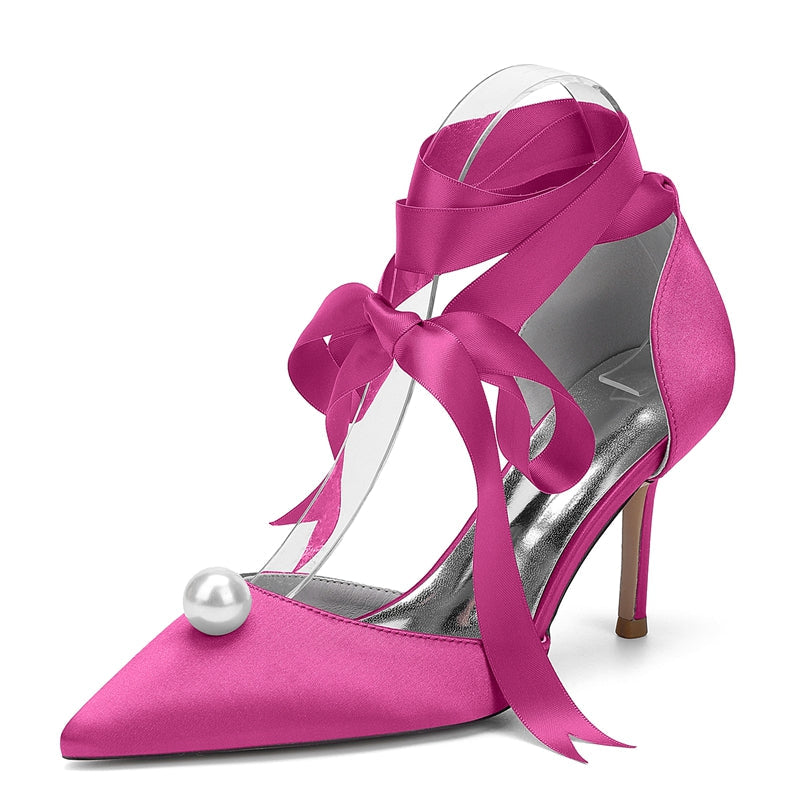 Women's Wedding Shoes Stiletto Heel Pointed Toe Ankle Straps Bridal Shoes with Pearl - Image 8