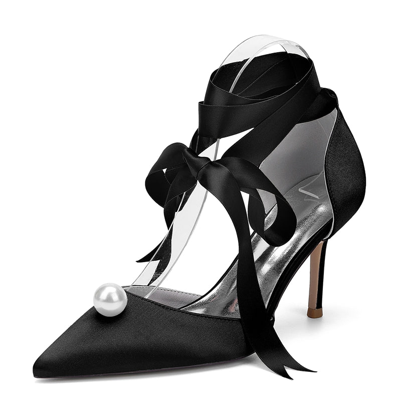 Women's Wedding Shoes Stiletto Heel Pointed Toe Ankle Straps Bridal Shoes with Pearl - Image 13