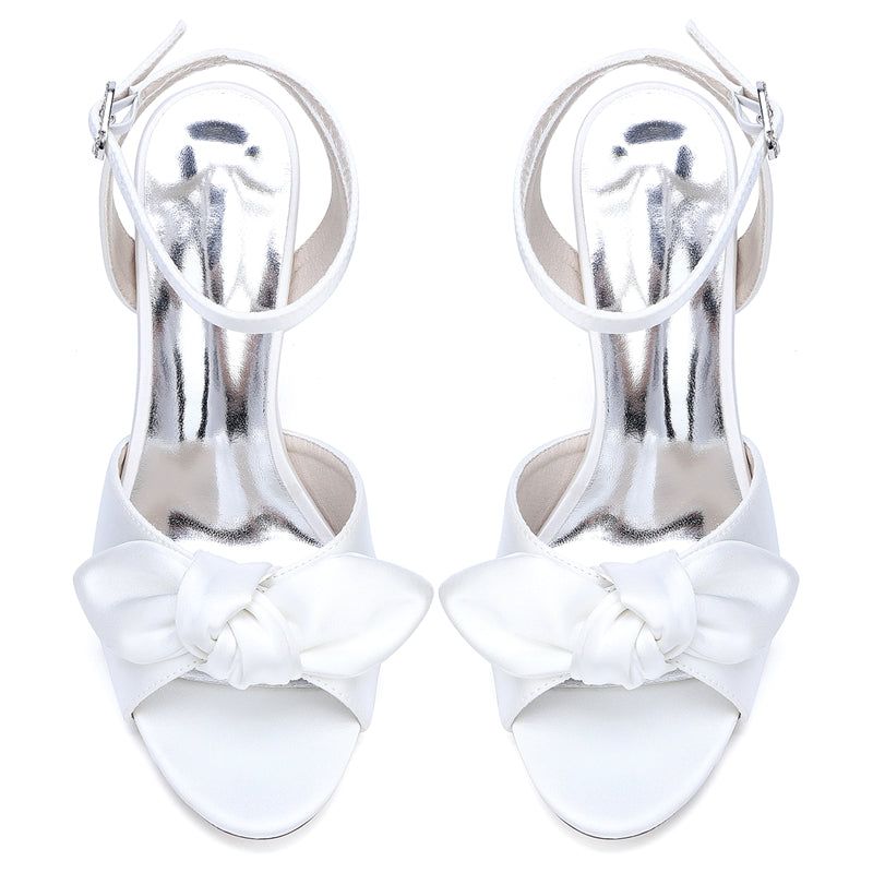 Women's Wedding Shoes Stiletto Heel Peep Toe Ankle Buckle Bridal Shoes with Bowknot - Image 5