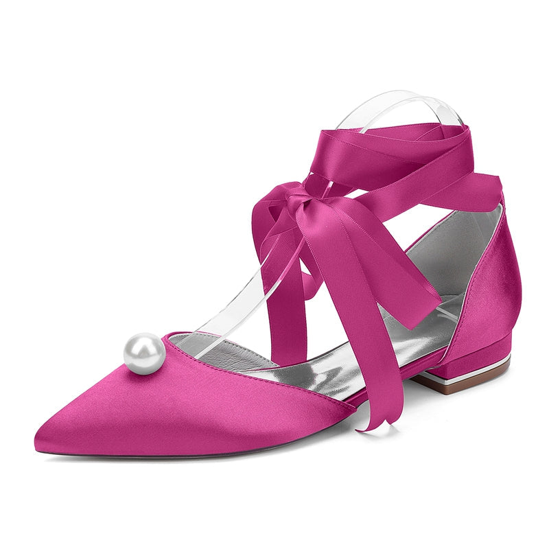 Women's Wedding Shoes Low Heel Pointed Toe Ankle Straps Bridal Shoes with Pearl - Image 8