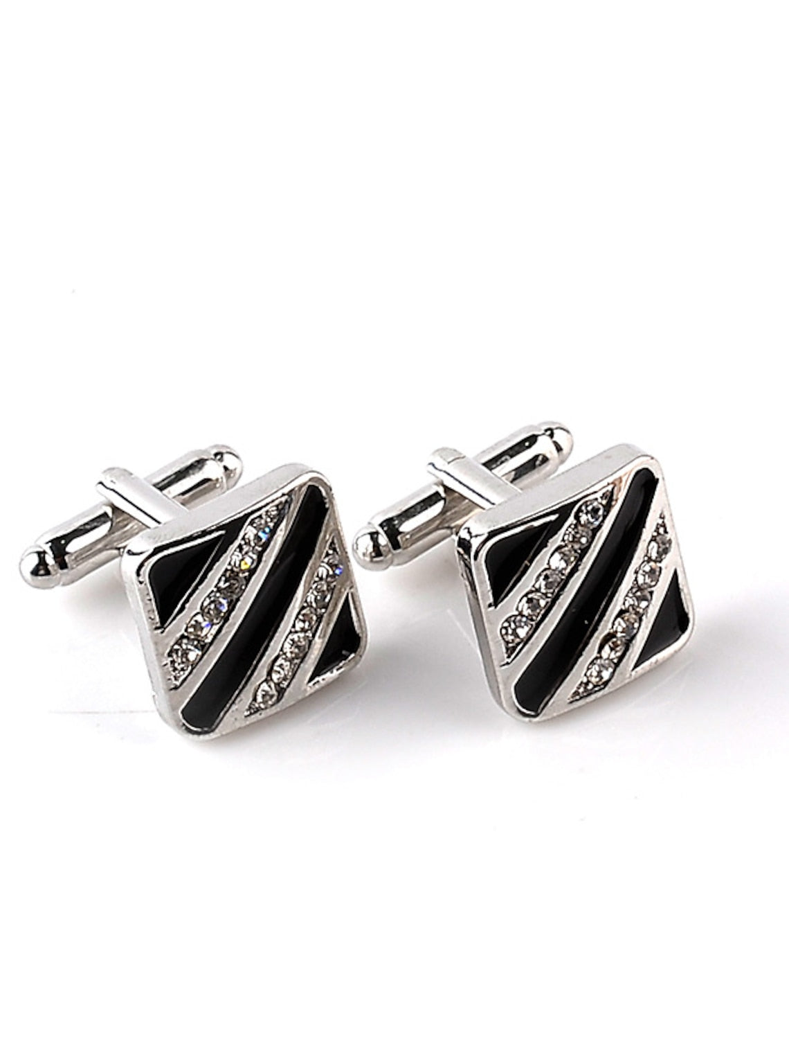 Men's Cubic 2Pcs Cufflinks with Rhinestones - 画像 (2)