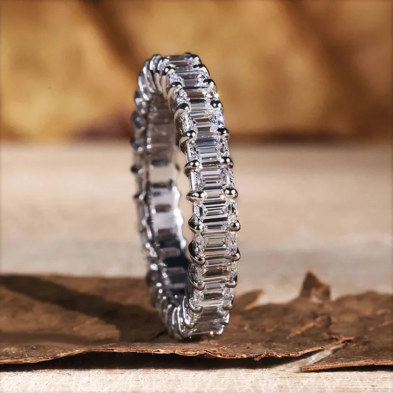 White Gold Sterling Silver Classic Emerald Cut Diamond Women's Ring Valentine's Day Engagement Wedding Jewelry - Image 8