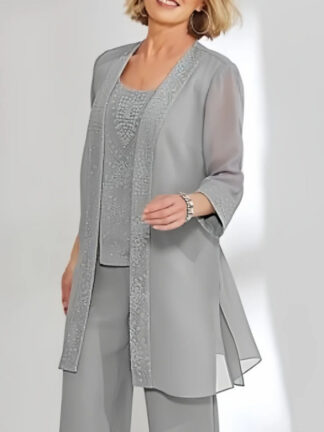 Chiffon 3/4 Sleeves Jacket Sequins Wraps Pure Color