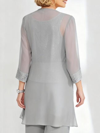 Chiffon 3/4 Sleeves Jacket Sequins Wraps Pure Color