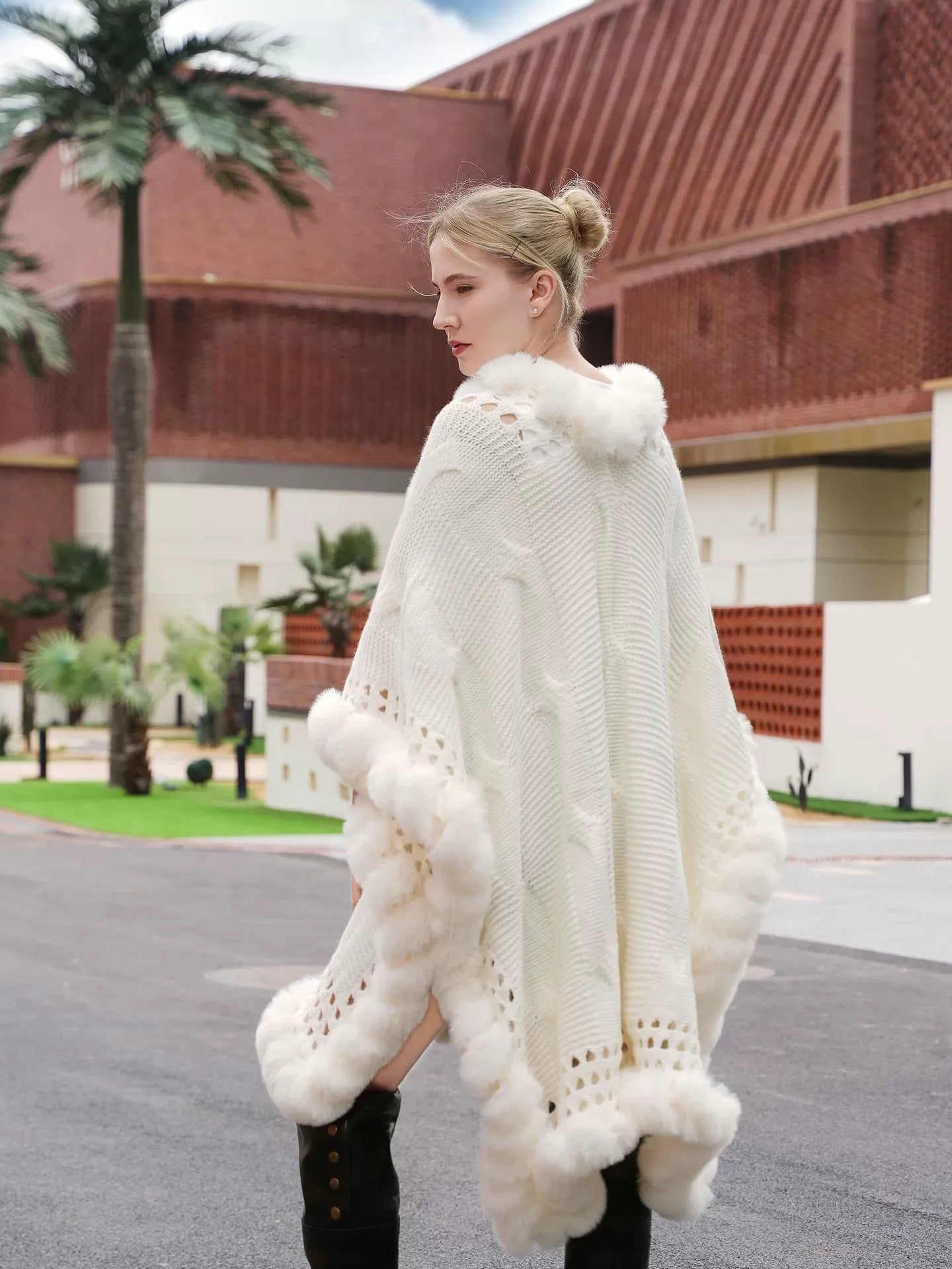 Women's Autumn/Winter Hollow Knit Cape Shawl/Wrap - Image 2