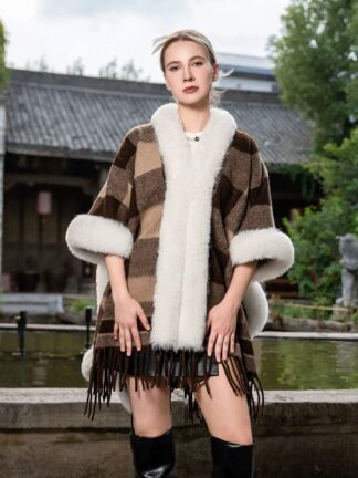 Women’s Plaid Winter Cape Shawl/Wrap with Tassels
