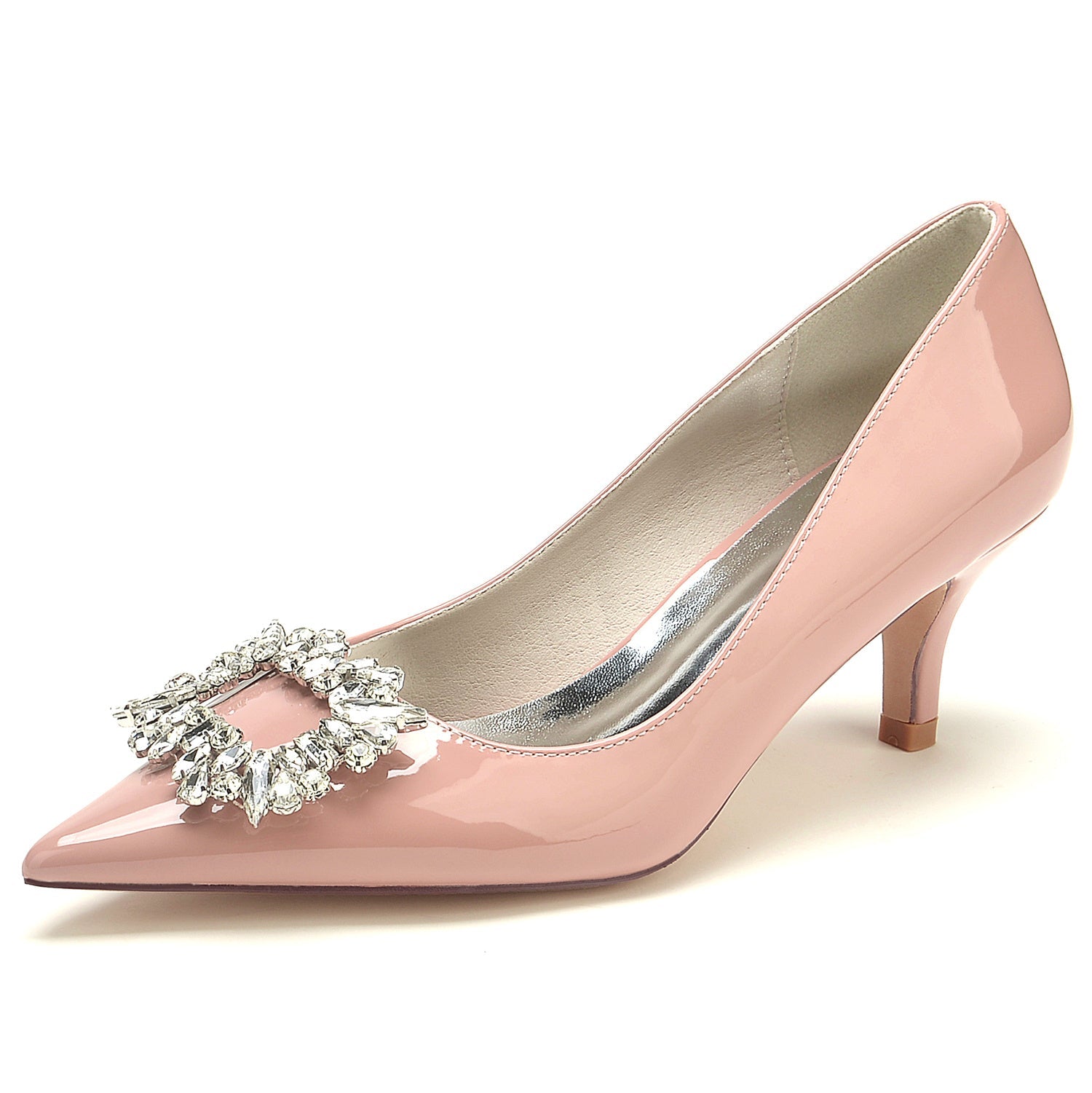 Women's Wedding Shoes Patent Leather Square Crystal Pointed Toe Mid Bridal Shoes - 이미지 3