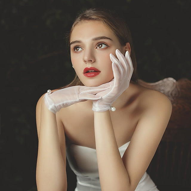 Tulle Suit Length Glove Elegant / Simple Style With Faux Pearl - Image 4