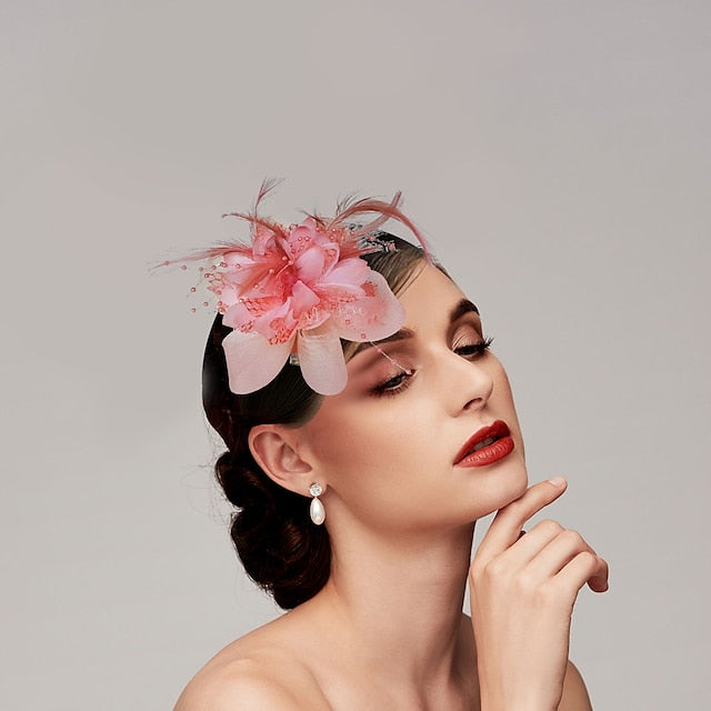 Vintage Elegant Tulle / Feathers Hats / Headwear with Floral / Beading - 이미지 12